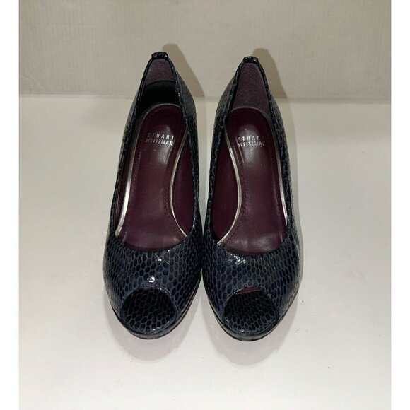 Stuart Weitzman Snake Print Embossed Peeptoe Heels in Dark Gray Size 7.0 - Picture 9 of 12